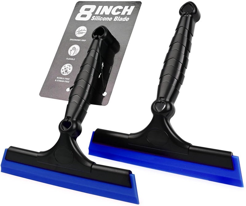 Ehdis 2PCS Flexible 8-Inch Silicone Squeegee Window Tint Tool Auto Water Blade, Shower Squeegee for Car Windshield, Glass, Tiles, and Smooth Surfaces (Blue) - Image 1